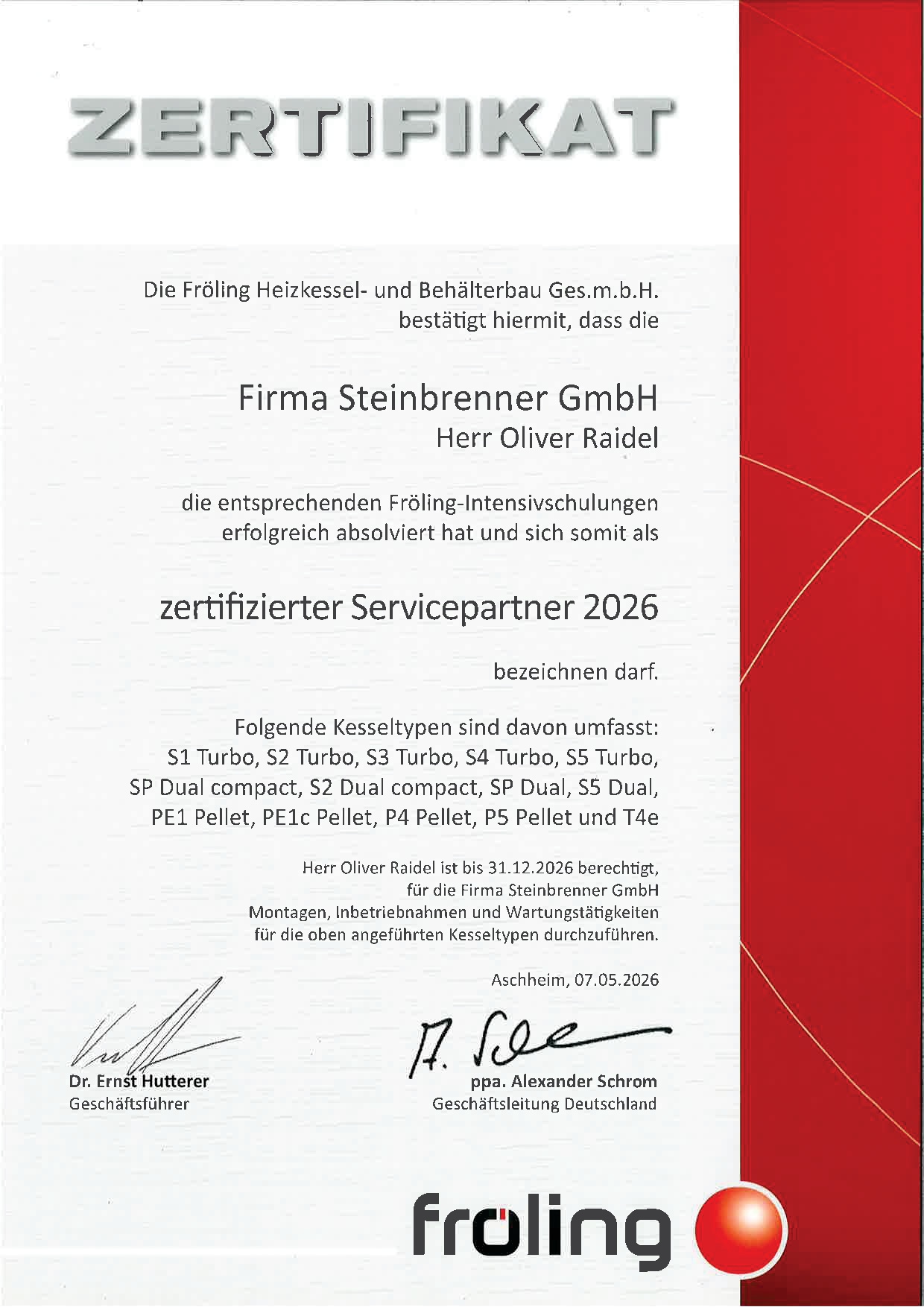 Haustechnik Zertifikat Heizkessel Behälterbau